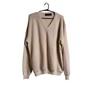 Peru Unlimited Unisex L Tan cream Baby Alpaca Wool V Neck quiet luxury Sweater